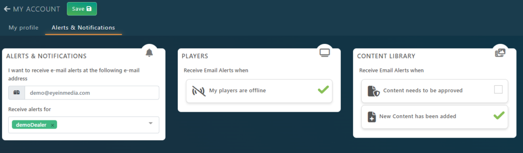 Configure Alerts and Notifications | Eye-In Media Documentation